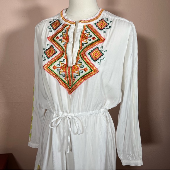 Shoshanna swim wear Bohemian embroidered Tie Waist mini Dress Cover up White 🎁 - Picture 3 of 16